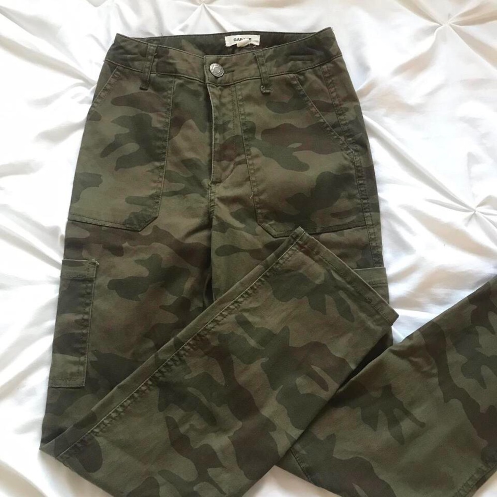 Garage green camo straight leg cargo pants